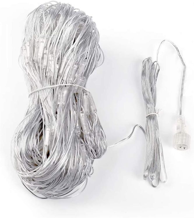 Picture of 240LEDs Waterfall Icicle Christmas Lights Cool White - Multifunction 8 Modes, Timer Clear Cable Indoor/Outdoor Low Voltage Waterproof Curtain Light Christmas Decoration