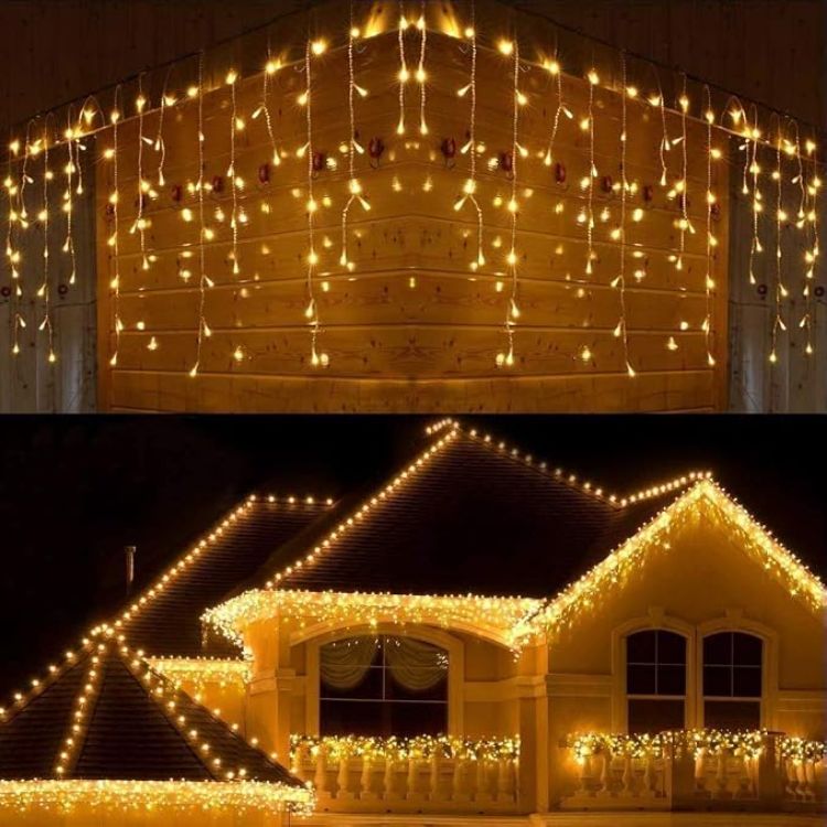 Picture of 240LEDs Waterfall Icicle Christmas Lights Cool White - Multifunction 8 Modes, Timer Clear Cable Indoor/Outdoor Low Voltage Waterproof Curtain Light Christmas Decoration