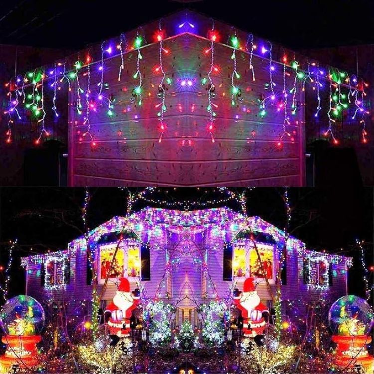 Picture of 240LEDs Waterfall Icicle Christmas Lights Cool White - Multifunction 8 Modes, Timer Clear Cable Indoor/Outdoor Low Voltage Waterproof Curtain Light Christmas Decoration