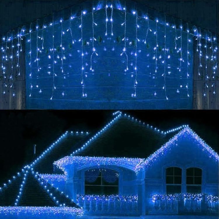 Picture of 240LEDs Waterfall Icicle Christmas Lights Cool White - Multifunction 8 Modes, Timer Clear Cable Indoor/Outdoor Low Voltage Waterproof Curtain Light Christmas Decoration