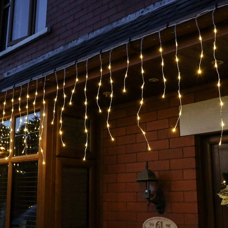 Picture of Outdoor Icicle Lights - Mains Powered 200 LED String Lighting - Christmas, Garden, Home & Party (Warm White, 5m) 