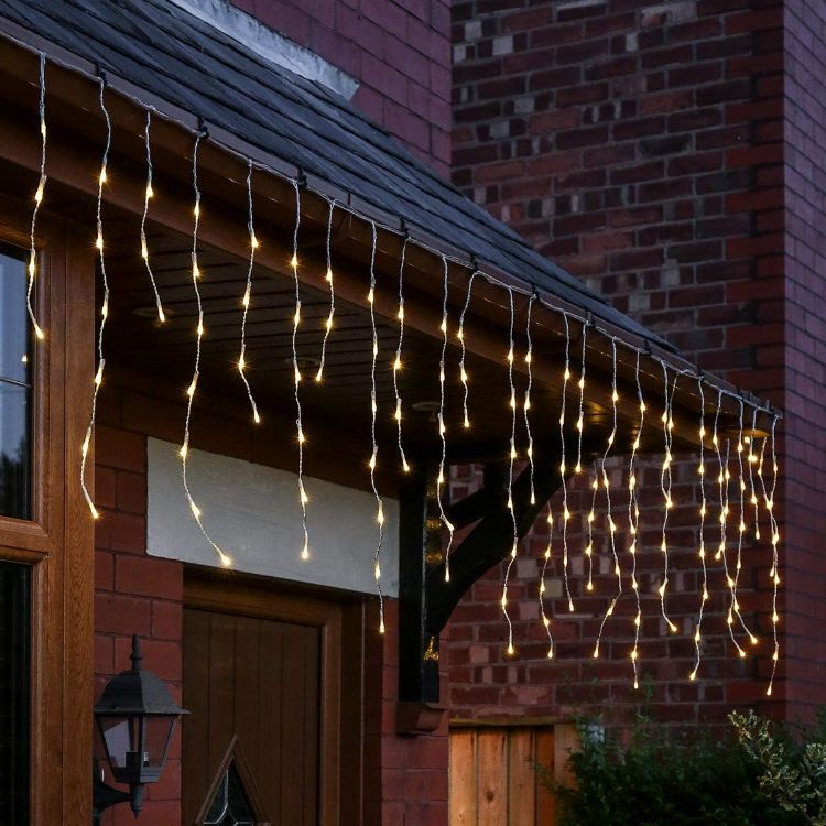 Picture of Outdoor Icicle Lights - Mains Powered 200 LED String Lighting - Christmas, Garden, Home & Party (Warm White, 5m) 