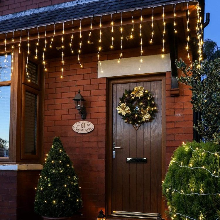 Picture of Outdoor Icicle Lights - Mains Powered 200 LED String Lighting - Christmas, Garden, Home & Party (Warm White, 5m) 