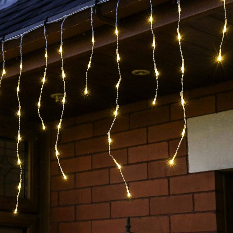 Picture of Outdoor Icicle Lights - Mains Powered 200 LED String Lighting - Christmas, Garden, Home & Party (Warm White, 5m) 