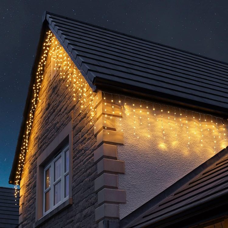 Picture of Outdoor Icicle Lights - Mains Powered 200 LED String Lighting - Christmas, Garden, Home & Party (Warm White, 5m) 