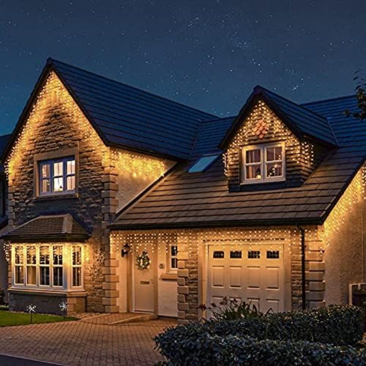 Picture of Outdoor Icicle Lights - Mains Powered 200 LED String Lighting - Christmas, Garden, Home & Party (Warm White, 5m) 