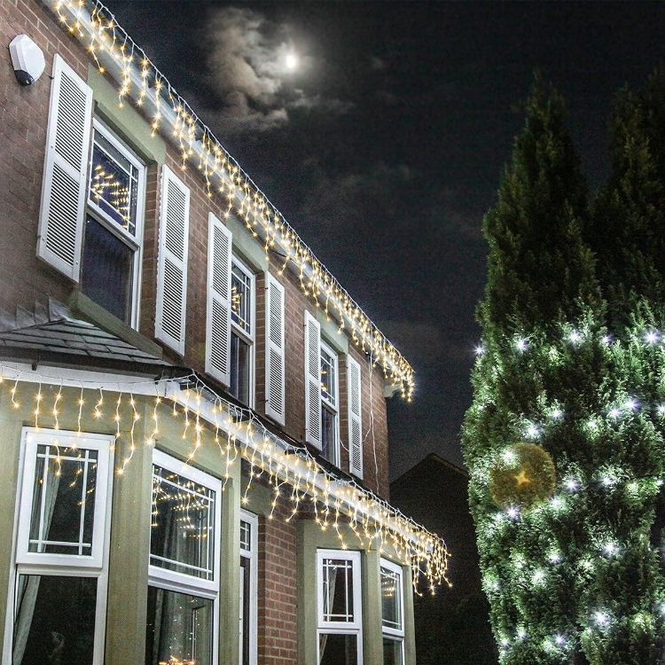 Picture of Outdoor Icicle Lights - Mains Powered 200 LED String Lighting - Christmas, Garden, Home & Party (Warm White, 5m) 