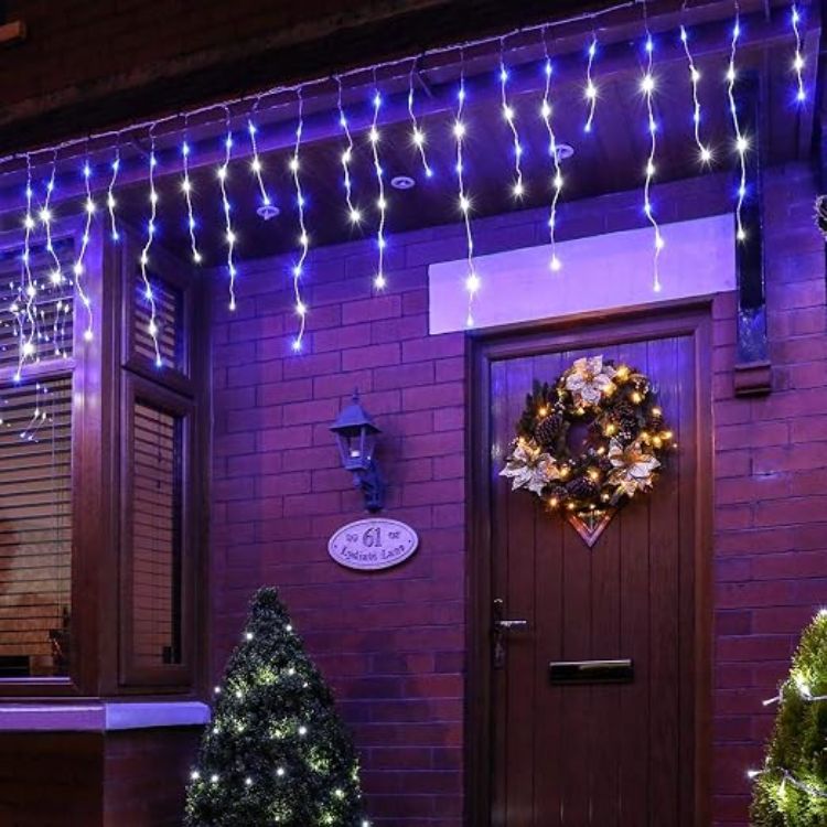 Picture of Outdoor Icicle Lights - Mains Powered 200 LED String Lighting - Christmas, Garden, Home & Party (Warm White, 5m) 