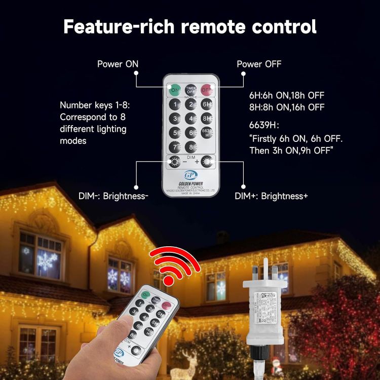 Picture of 515 LED 17M+10M/88.6FT Xmas Snowing Icicle Light, 94 Drops 8 Modes Waterproof Timer Indoor/Outdoor Icicle Christmas Decorations Lights for Roof, Garden (Warm White, 17M)