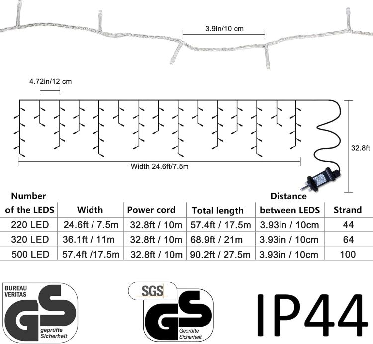 Picture of 320LED 11m/36.1ft Warm White Outdoor Hanging Party Fairy String Lights, 8 Modes Plug in Timer for Bedroom Patio Wedding IP44 Waterproof Christmas Decoration