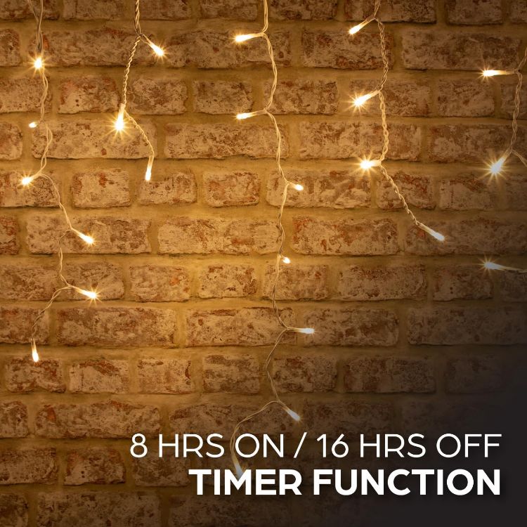 Picture of The Christmas Workshop Warm White Icicle LED Christmas Lights/Mains Powered with 8 Functions/Indoor or Outdoor Fairy Lights for Home, Weddings and Gardens (240)