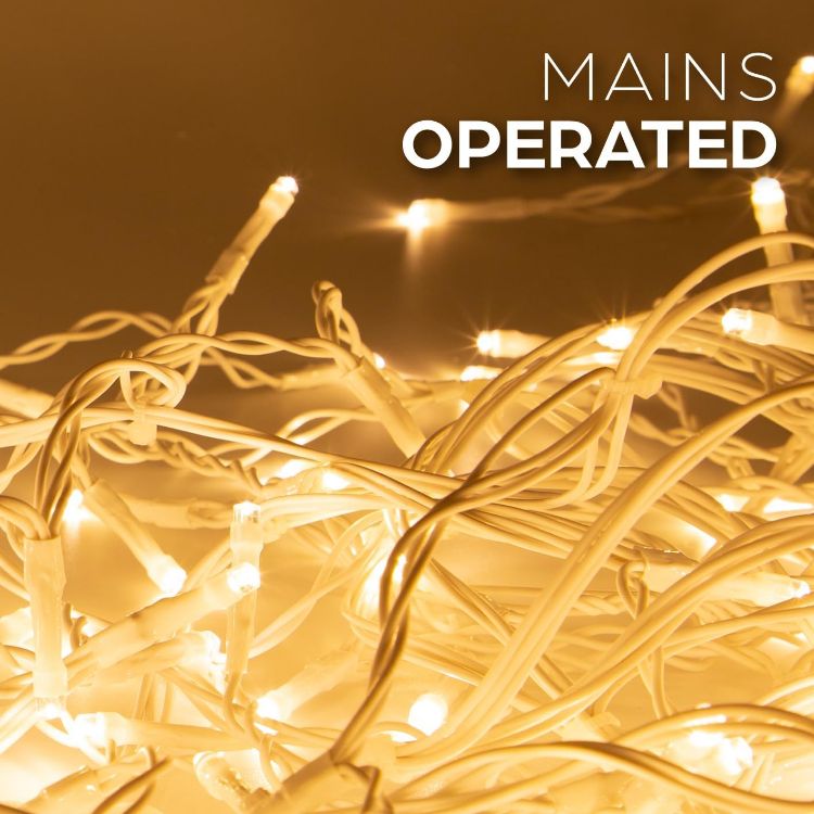 Picture of The Christmas Workshop Warm White Icicle LED Christmas Lights/Mains Powered with 8 Functions/Indoor or Outdoor Fairy Lights for Home, Weddings and Gardens (240)