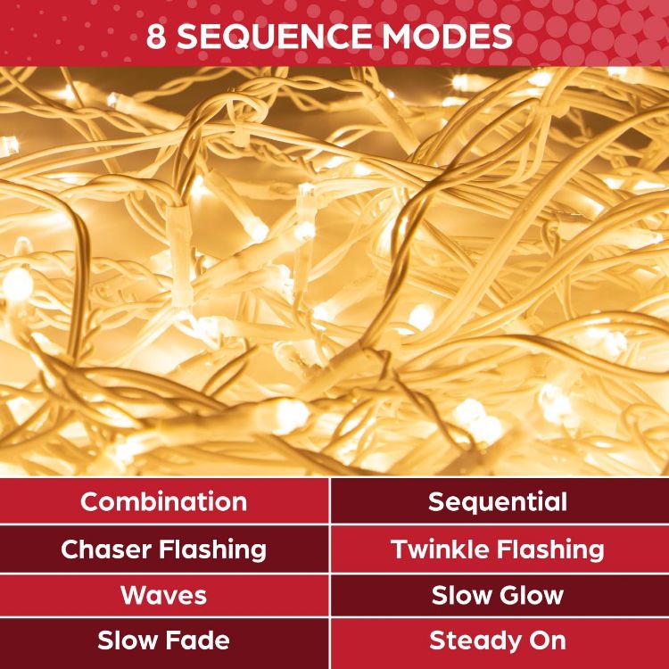 Picture of The Christmas Workshop Warm White Icicle LED Christmas Lights/Mains Powered with 8 Functions/Indoor or Outdoor Fairy Lights for Home, Weddings and Gardens (240)