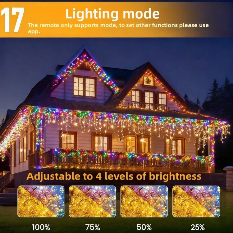 Picture of Outdoor Christmas Lights 400 LED 10M, 【APP Control】 Waterproof Warm White and RGB Icicle Lights, Remote +17 Modes + 4 Brightness + Timer + Speed, Xmas Lights Outdoor Decorations 