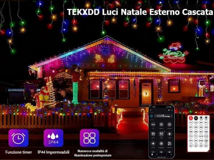 Picture of Outdoor Christmas Lights 400 LED 10M, 【APP Control】 Waterproof Warm White and RGB Icicle Lights, Remote +17 Modes + 4 Brightness + Timer + Speed, Xmas Lights Outdoor Decorations 