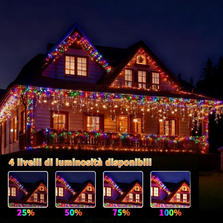 Picture of Outdoor Christmas Lights 400 LED 10M, 【APP Control】 Waterproof Warm White and RGB Icicle Lights, Remote +17 Modes + 4 Brightness + Timer + Speed, Xmas Lights Outdoor Decorations 