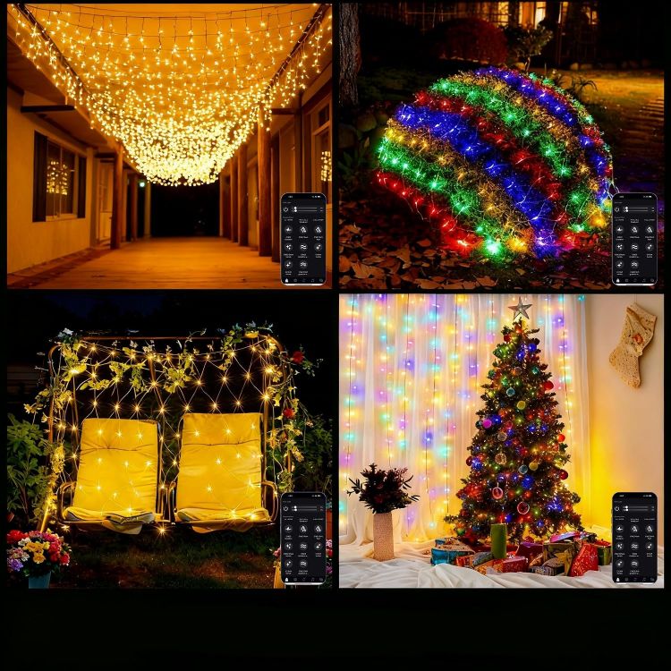 Picture of Outdoor Christmas Lights 400 LED 10M, 【APP Control】 Waterproof Warm White and RGB Icicle Lights, Remote +17 Modes + 4 Brightness + Timer + Speed, Xmas Lights Outdoor Decorations 