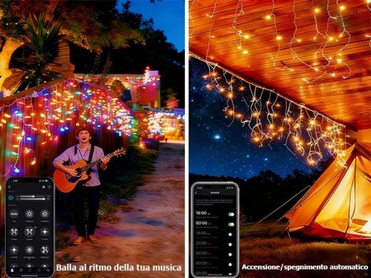 Picture of Outdoor Christmas Lights 400 LED 10M, 【APP Control】 Waterproof Warm White and RGB Icicle Lights, Remote +17 Modes + 4 Brightness + Timer + Speed, Xmas Lights Outdoor Decorations 