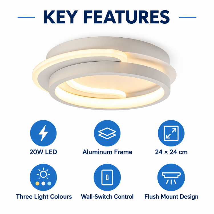 Picture of  Modern Round Aluminum Ceiling Light 3-Color Dimming Led Small Ceiling Lamp Close To Ceiling Light Fixtures for Aisle Dining Room Bedroom Kitchen Cloakroom Hallway Porch 